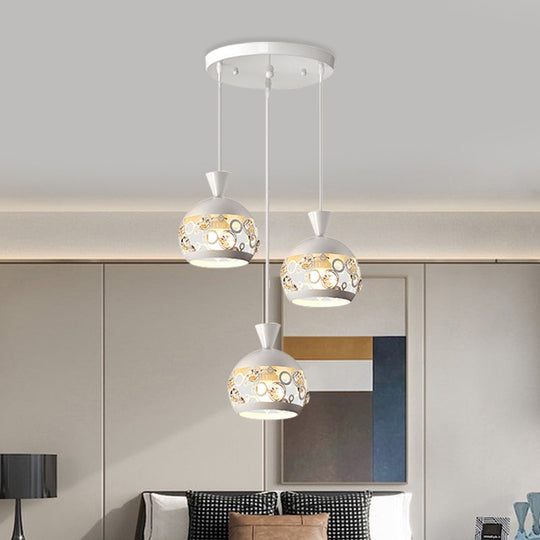 Modern Iron Pendant Light Hollow Out Dome Cluster Design With 3 Lights And White Finish Hanging Lamp