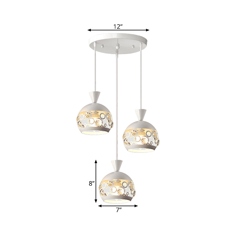 Modern Iron Hollow Out Dome Pendant Light - 3 Lights White Finish