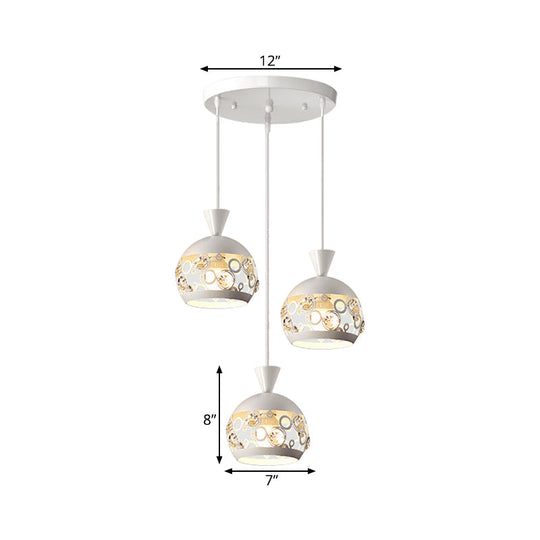 Modern Iron Pendant Light Hollow Out Dome Cluster Design With 3 Lights And White Finish Hanging Lamp