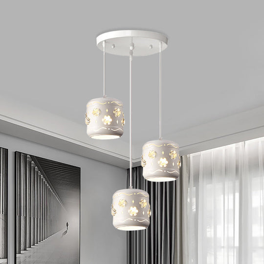 Modern 3-Light White Ceiling Pendant Lamp With Flower Crystal Design