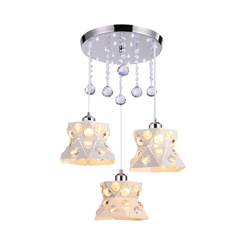 Modern Flared Dining Room Pendant Lamp With Crystal Accent - Iron Finish 3 Bulbs