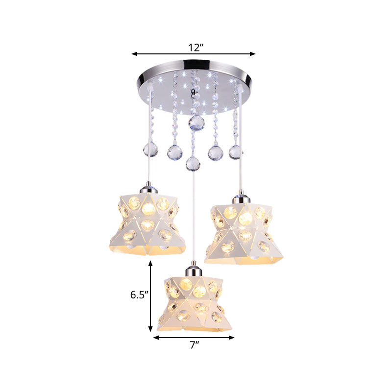 Modern Flared Iron Suspension Lamp With Crystal Accents - 3 Bulb Multi Light Pendant For Dining Room