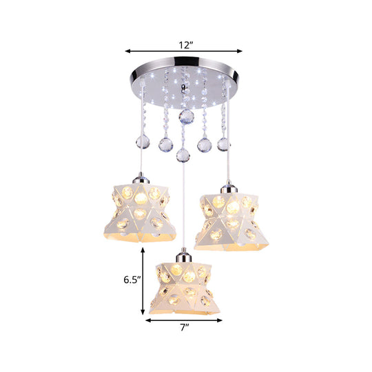 Modern Flared Iron Suspension Lamp With Crystal Accents - 3 Bulb Multi Light Pendant For Dining Room