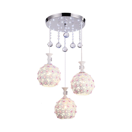 Contemporary White Floret Pendulum Light With Crystal Droplet
