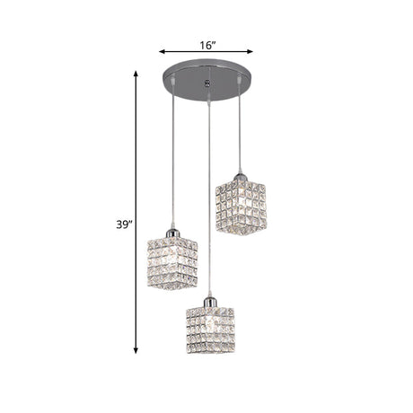 Minimalist Chrome Cluster Pendant With Crystal Beveled Ceiling Suspension Light