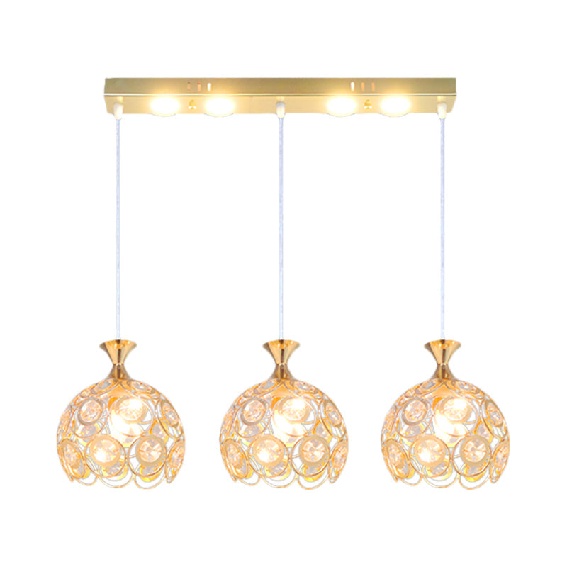 Gold Crystal Pendulum Dining Room Lamp With 3-Bulb Multi Pendant Fixture