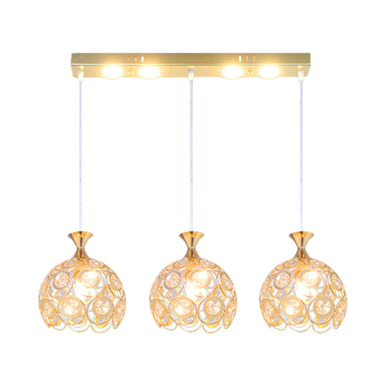 Gold Crystal-Encrusted 3-Bulb Pendulum Pendant Lamp - Modern Dining Room Fixture