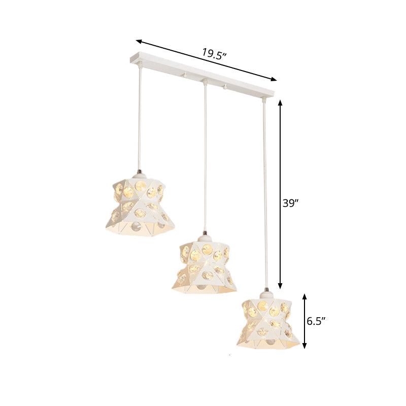 Modern White Pendant Lamp With Flared Iron Shade - 3-Bulb Dining Room Cluster Light
