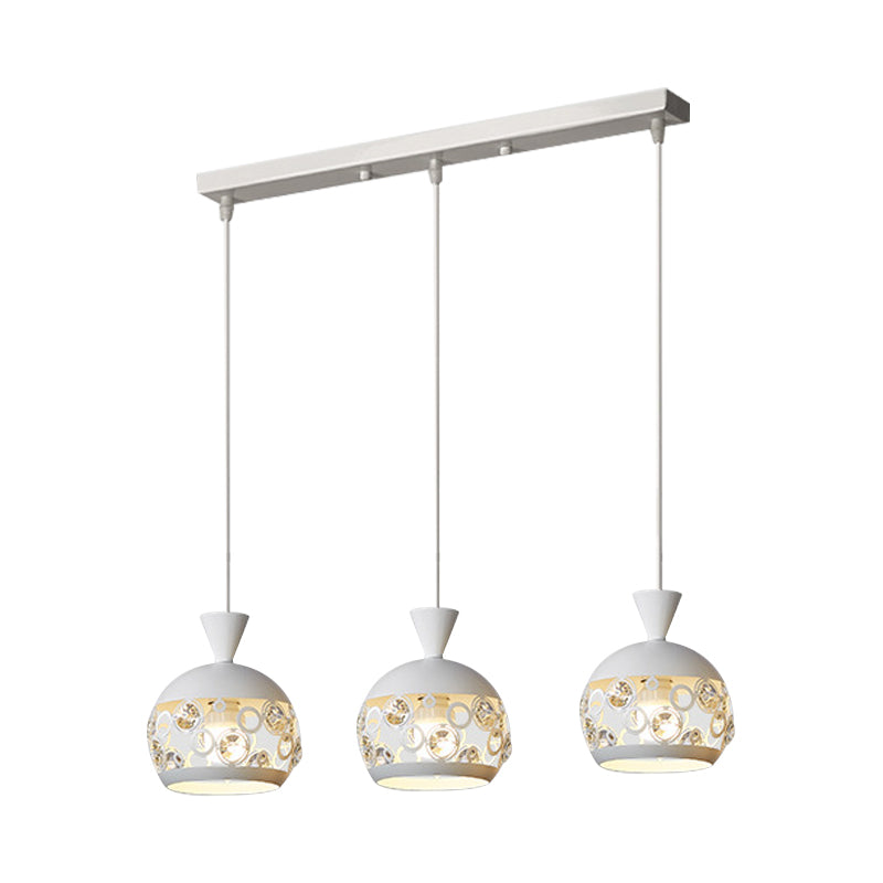 Modern Crystal Domed Pendant Lamp With 3 White Heads – Multi Ceiling Light