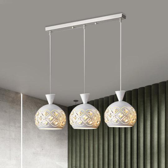 Modern White Iron Domed Cluster Light Pendant With Crystal Accents 3-Light Ceiling Lamp