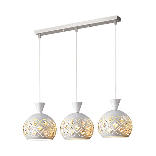Modern White Iron Domed Cluster Light Pendant With Crystal Accents 3-Light Ceiling Lamp