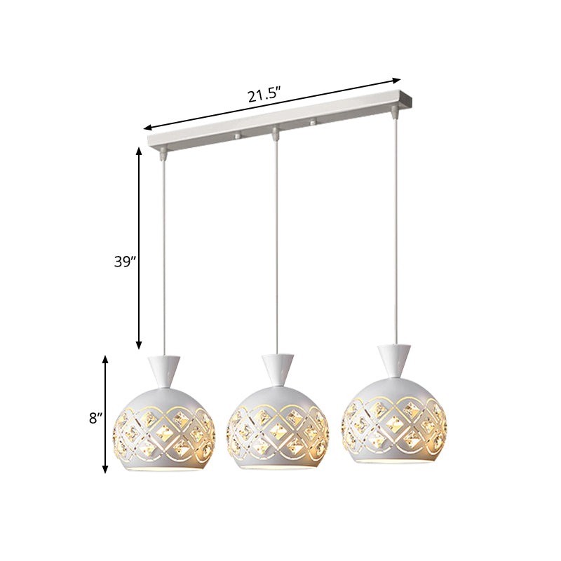 Modern White Iron Domed Cluster Light Pendant With Crystal Accents 3-Light Ceiling Lamp