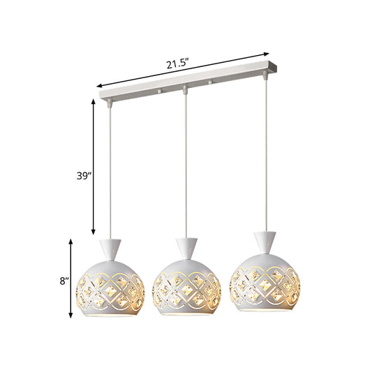 Modern White Iron Domed Cluster Light Pendant With Crystal Accents 3-Light Ceiling Lamp