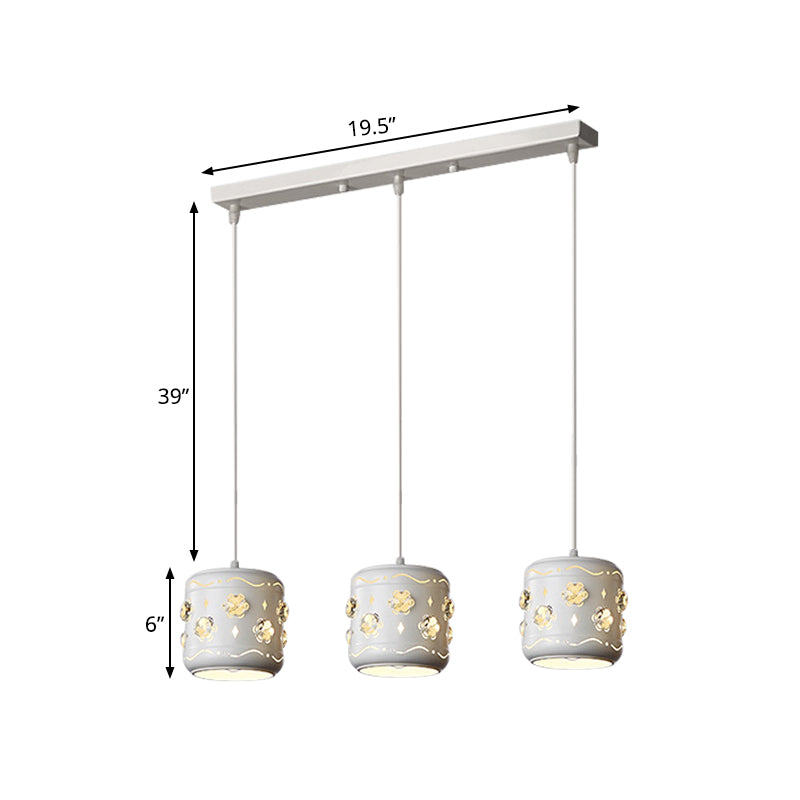 Modern Flower Crystal Pendant Light With Small Drum Cluster And 3 Bulbs In White