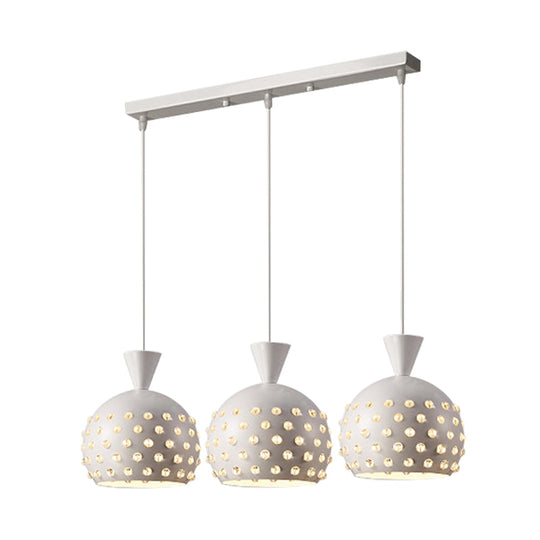 Minimalist Metal Pendant With Crystal Bead Decor - 3 Headed Domed Restaurant Lamp