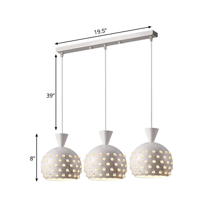 Metal Domed Pendant Light With Crystal Bead Accents - 3-Head Minimalist Hanging Lamp For Restaurants