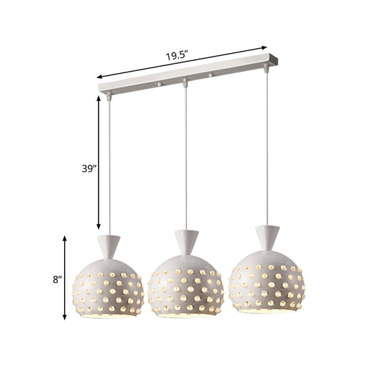 Minimalist Metal Pendant With Crystal Bead Decor - 3 Headed Domed Restaurant Lamp