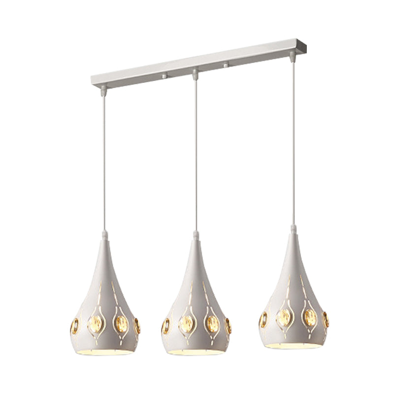 Iron Teardrop Cluster Pendant Light With Crystal Decor - 3 White Heads