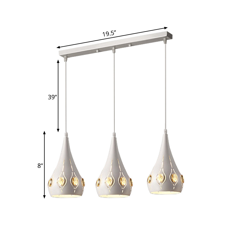 Teardrop Iron Cluster Pendant Lamp - Simple 3 Head White Ceiling Light With Crystal Decor