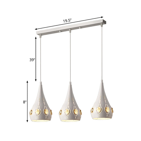 Iron Teardrop Cluster Pendant Light With Crystal Decor - 3 White Heads