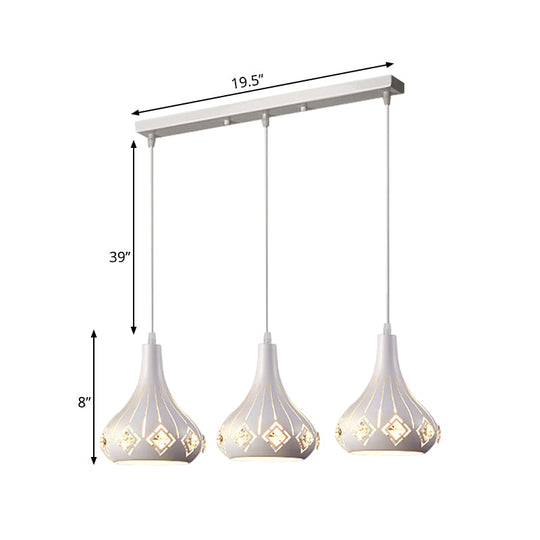 Laser-Cut Urn Pendant: Modern Iron 3-Light Dining Room Lamp In White