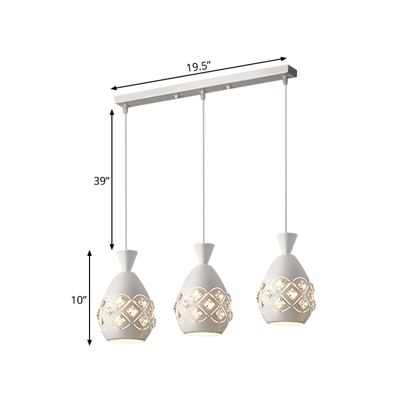 Modern White Wine Can Suspension Light With Crystal Accent - 3-Bulb Iron Multi Ceiling Lamp