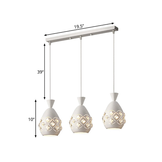 Modern 3-Bulb Wine Can Suspension Light - White Finish Iron Multi-Ceiling Lamp With Crystal Accent