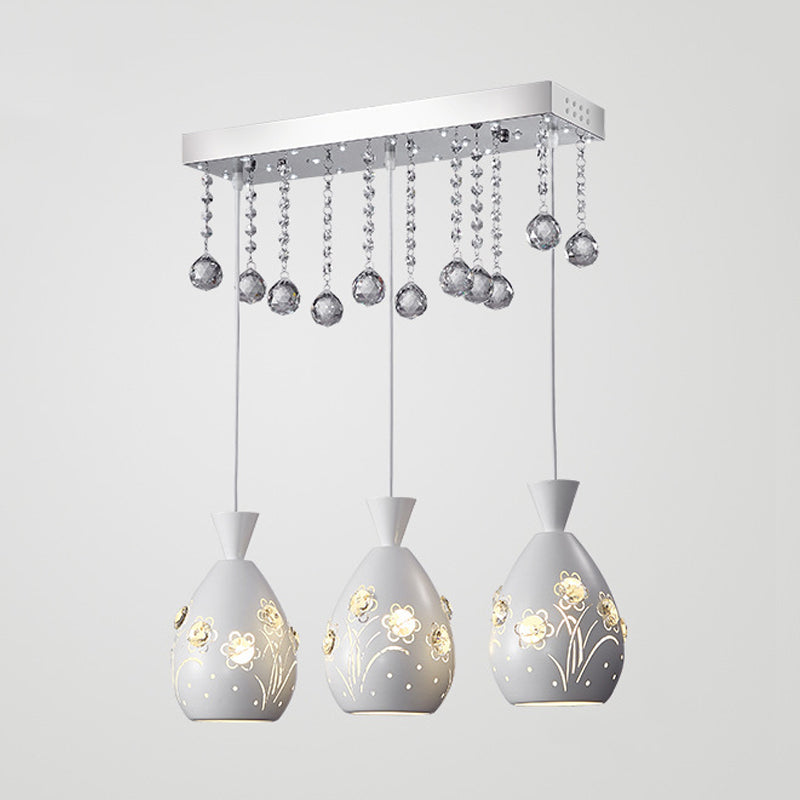Modern Hollow-Out Floret Iron Multi-Light Ceiling Lamp With Crystal Droplet - 3-Light Pendant