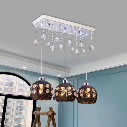Metallic Cluster Pendant Light With Crystal Deco - Modernist Design 3 Heads Black Finish