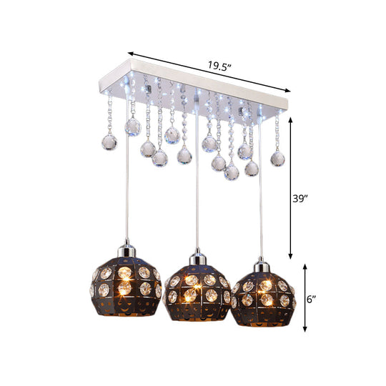 Metallic Cluster Pendant Light With Crystal Deco - Modernist Design 3 Heads Black Finish