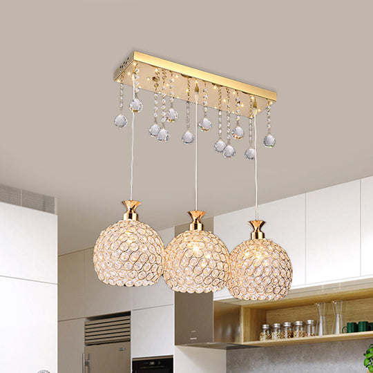 Contemporary Crystal-Encrusted Gold Pendant Lighting With Multiple Hanging Bulbs