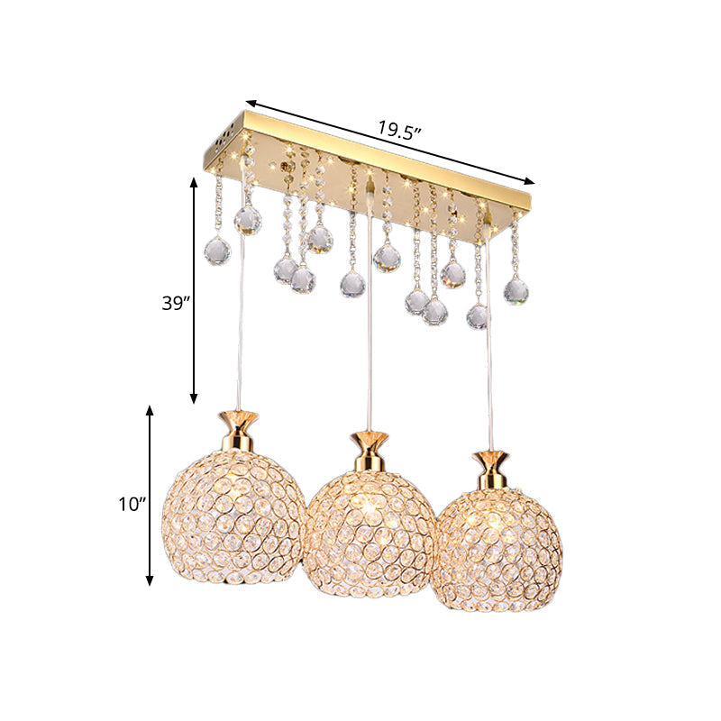 Contemporary Crystal-Encrusted Gold Pendant Lighting With Multiple Hanging Bulbs