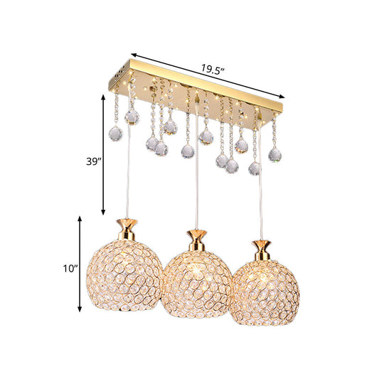 Contemporary Crystal-Encrusted Gold Pendant Lighting With Multiple Hanging Bulbs