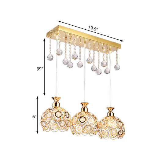 Modern Crystal Cluster Pendant Light With Gold Finish And 3 Heads