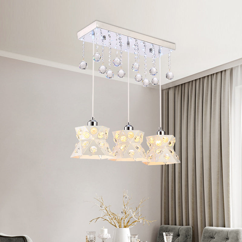 Hourglass Restaurant Pendant Light - Modern 3-Bulb Iron Suspension Lamp (White)
