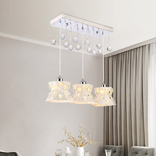 Hourglass Restaurant Pendant Light - Modern 3-Bulb Iron Suspension Lamp (White)