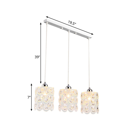 Contemporary Cluster Pendant Light With Crystal-Encrusted Domed Pendulum And 3-Bulb White Finish