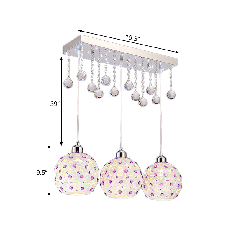 Modern 3-Light Crystal Dome Pendant With Laser-Cut White Shade And Cluster Design