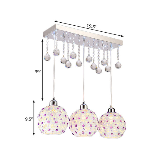 Modern White Laser Cut Crystal-Encrusted Pendant Light - 3-Light Cluster Dome Design