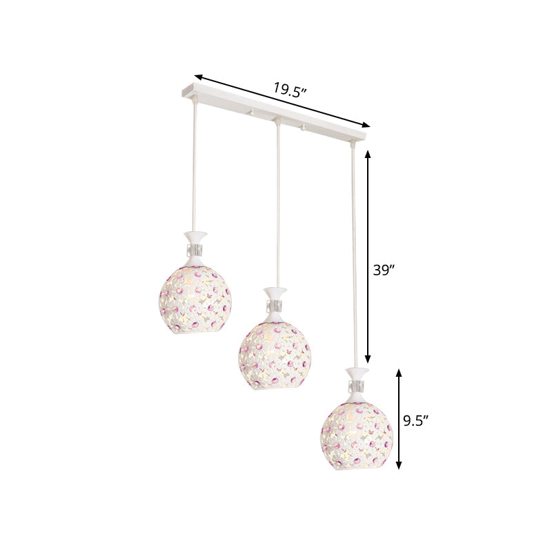 Modern White Floret Hanging Lamp Kit With 3-Light Iron Pendant