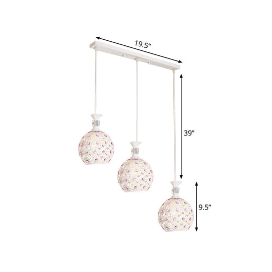 Modern White Floret Hanging Lamp Kit With 3-Light Iron Pendant