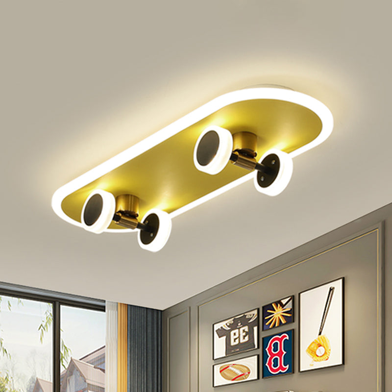 Kid’s Led Gold Skateboard Ceiling Light For Boys Bedroom - Acrylic Flush Mount Fixture / B
