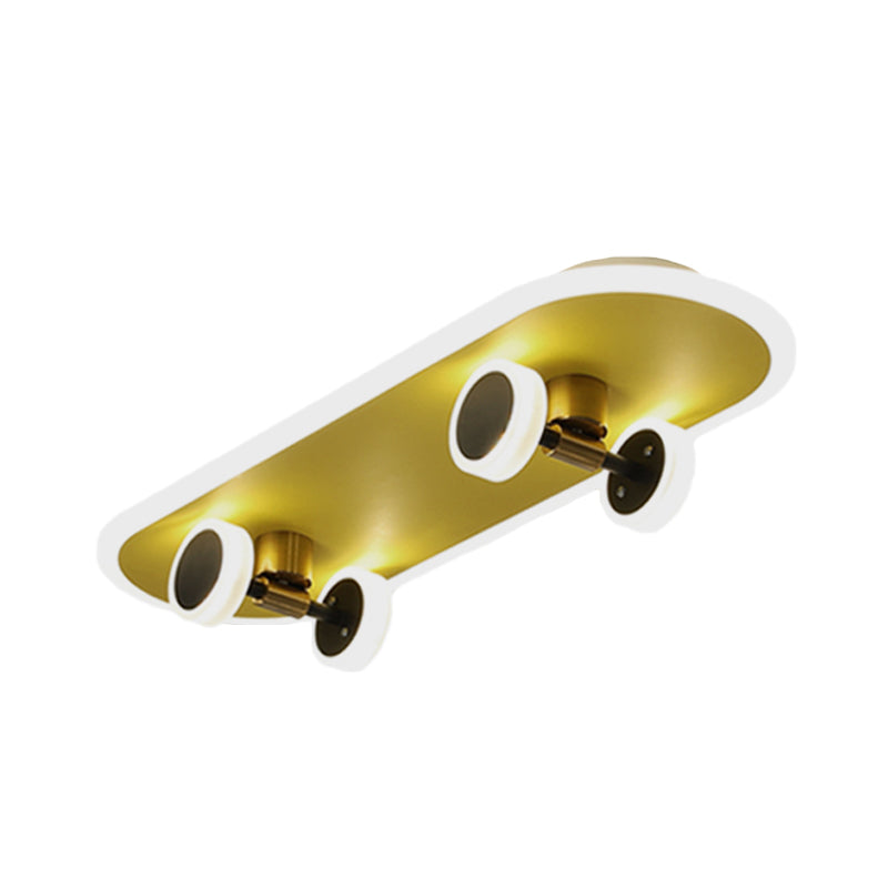 Kid’s Led Gold Skateboard Ceiling Light For Boys Bedroom - Acrylic Flush Mount Fixture