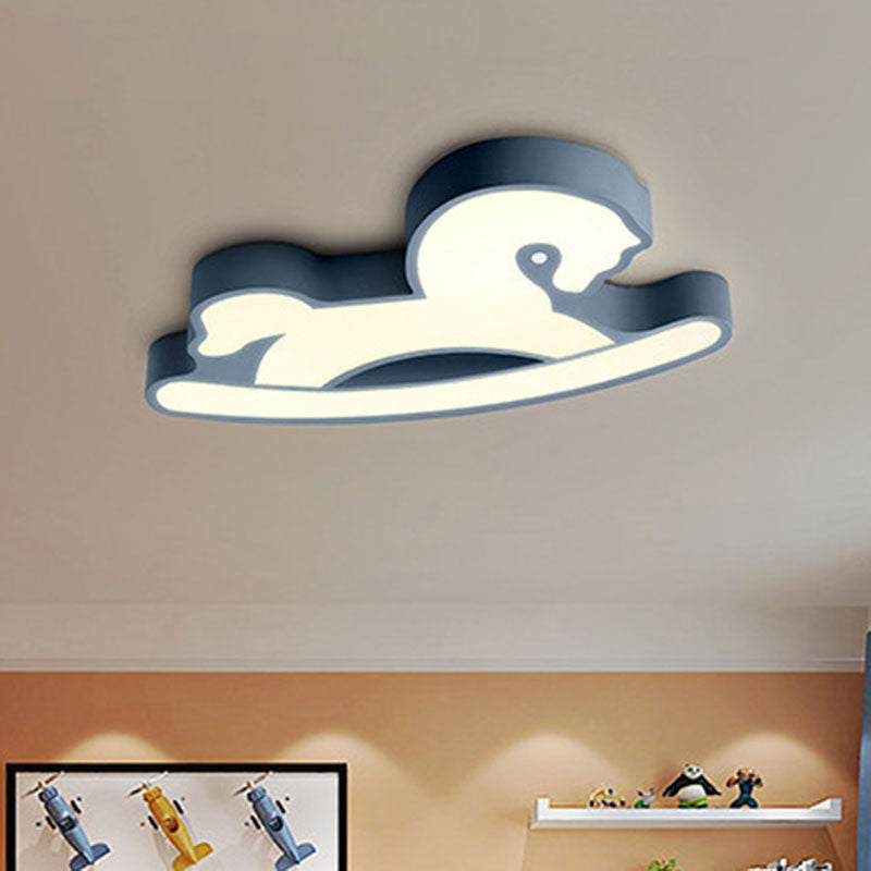 Nordic Acrylic Led Flush Ceiling Light For Children’s Bedroom - Pink/Blue Horse Design