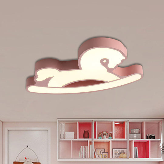 Nordic Acrylic Led Flush Ceiling Light For Children’s Bedroom - Pink/Blue Horse Design Pink