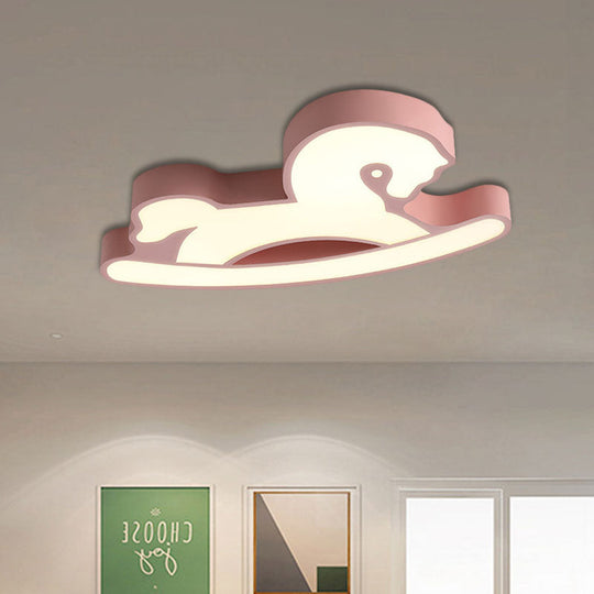Nordic Acrylic Led Flush Ceiling Light For Children’s Bedroom - Pink/Blue Horse Design