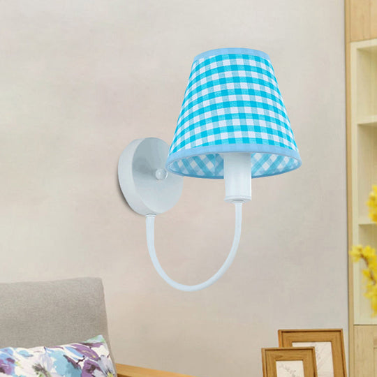 Modern Blue Fabric Wall Mounted Lighting With Gooseneck Arm
