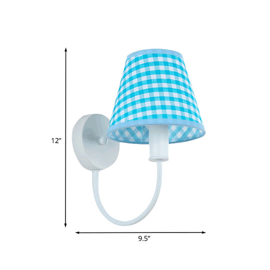 Modern Blue Fabric Wall Mounted Lighting With Gooseneck Arm