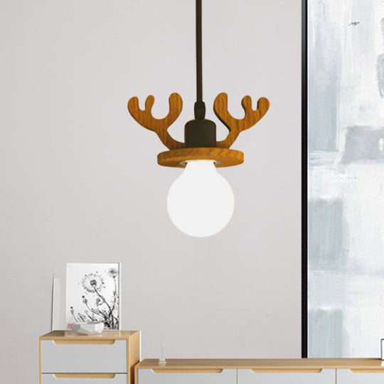 Black Iron Macaroon Antler Ceiling Pendant Light Fixture - 1 Bulb Suspended With Or Without Shade /