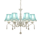 Contemporary 6-Light Scalloped Fabric Pendant Chandelier In Pink/Blue With Crystal Droplet